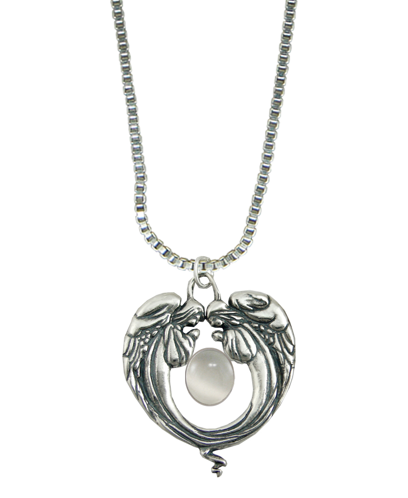 Sterling Silver Praying Angels Pendant With White Moonstone
